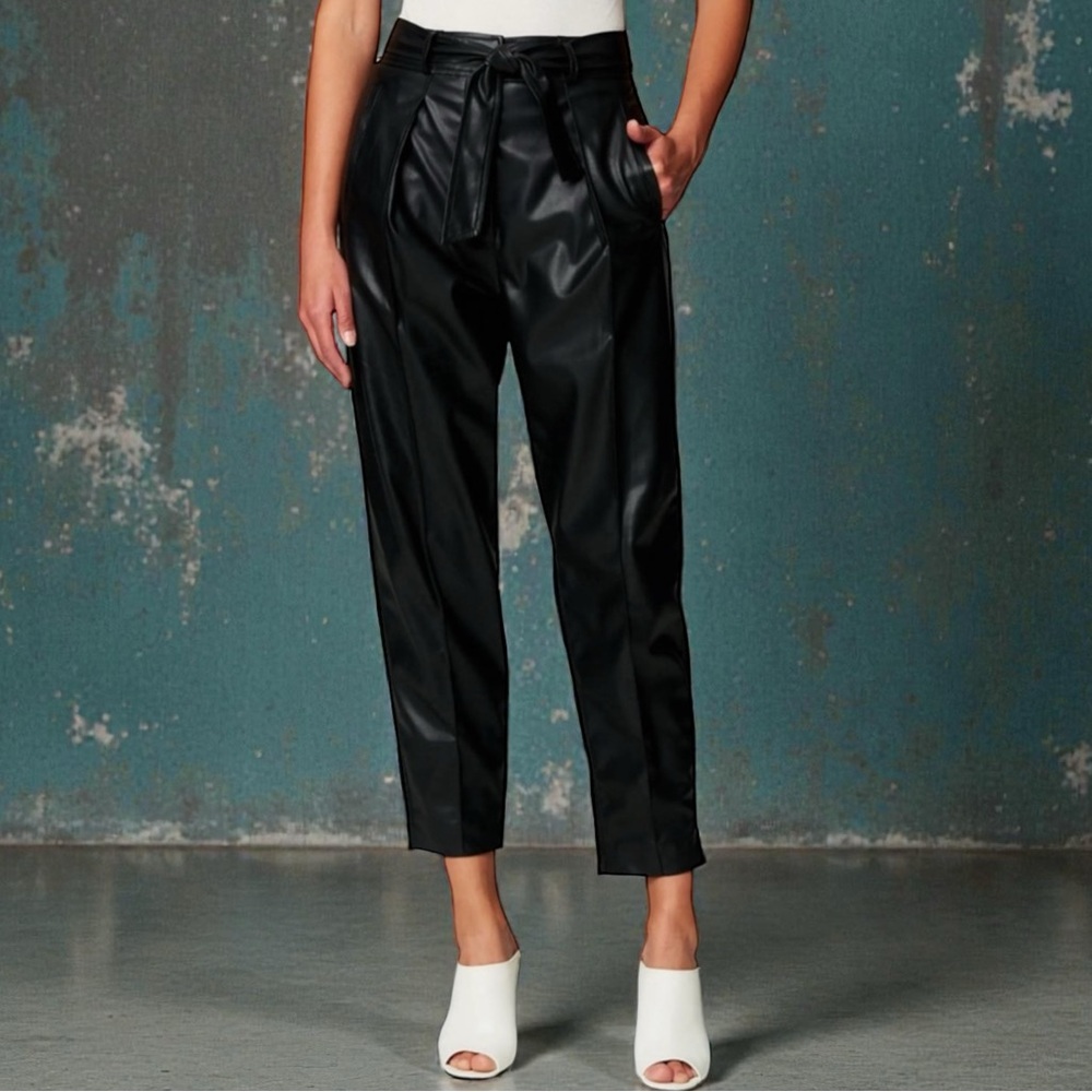 NWT BLANK NYC vegan leather black high waist sash tie pant size 25 new with tags
